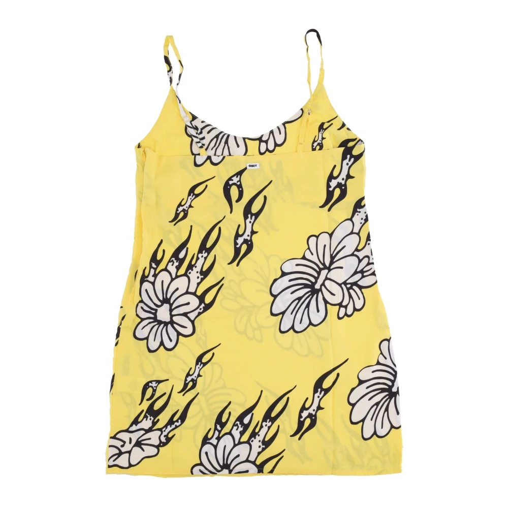 Obey Bloemen Mouwloze Jurk Cyber Geel Yellow Dames