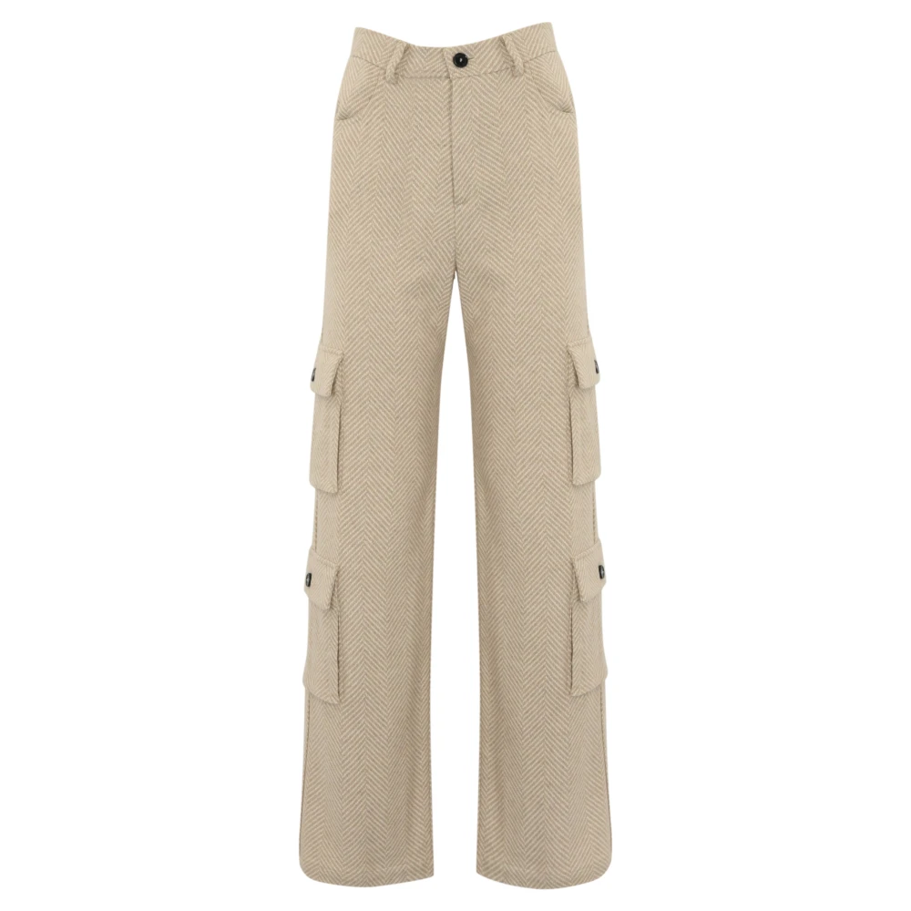 Liviana Conti Kasjmier Hoge Taille Wijde Pijp Broek Beige Dames