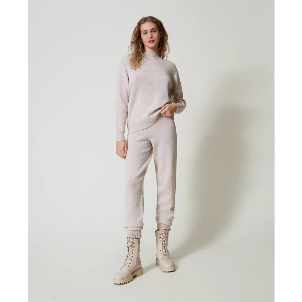 Twinset Lurex Sweater met Cross-Back Design Beige Dames