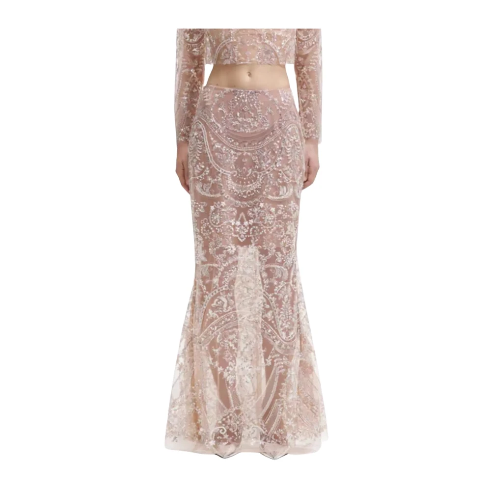 Self Portrait Paillet Paisley Maxi Rok in Nude Pink Dames
