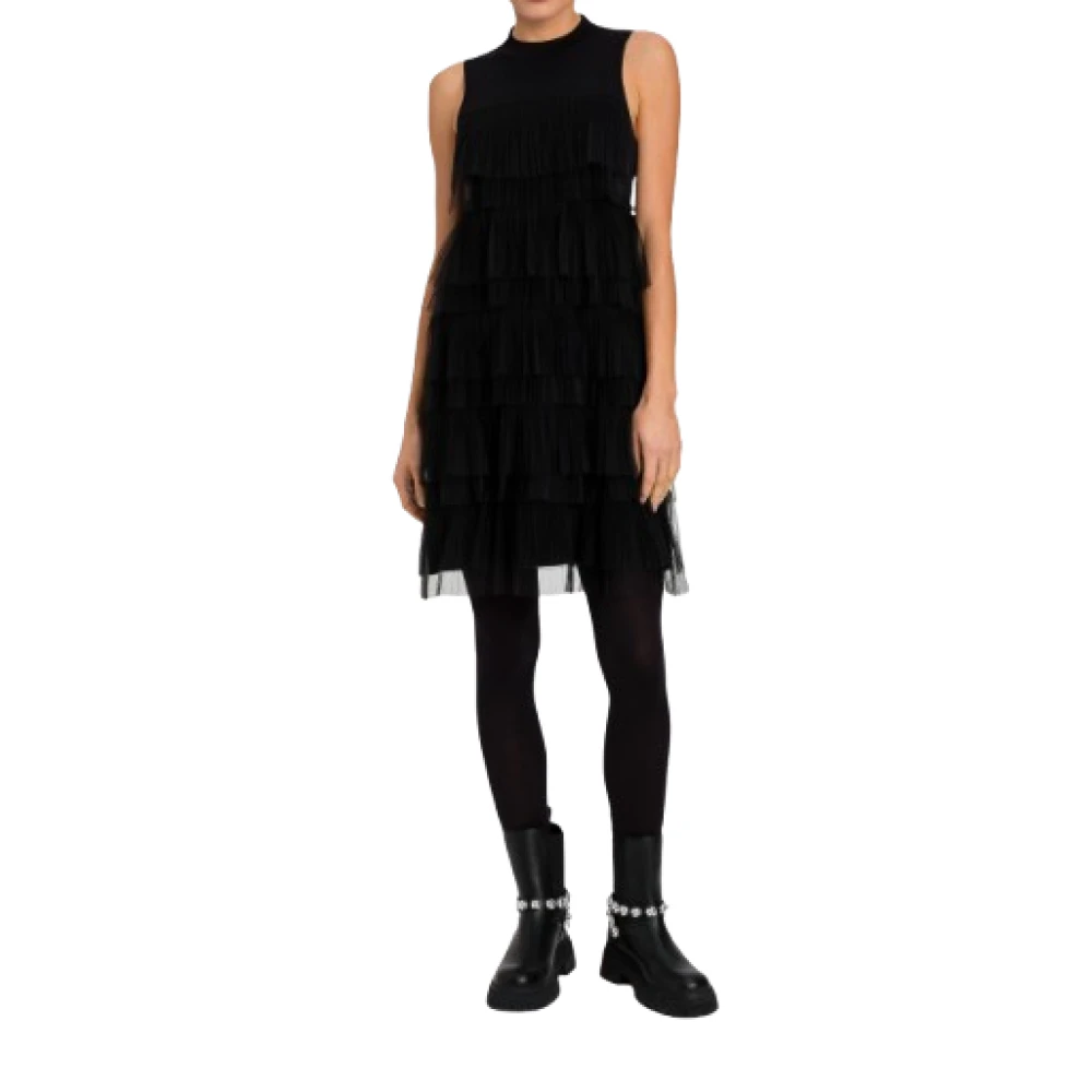 Twinset Elegante Zwarte Jurk met Tule Ruches Black Dames