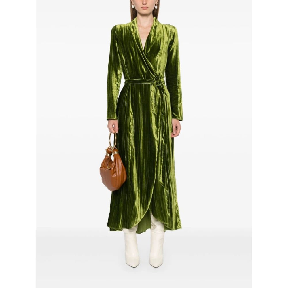 Forte Groene Fluweel Wrap Jurk Plissé V-Hals Green Dames