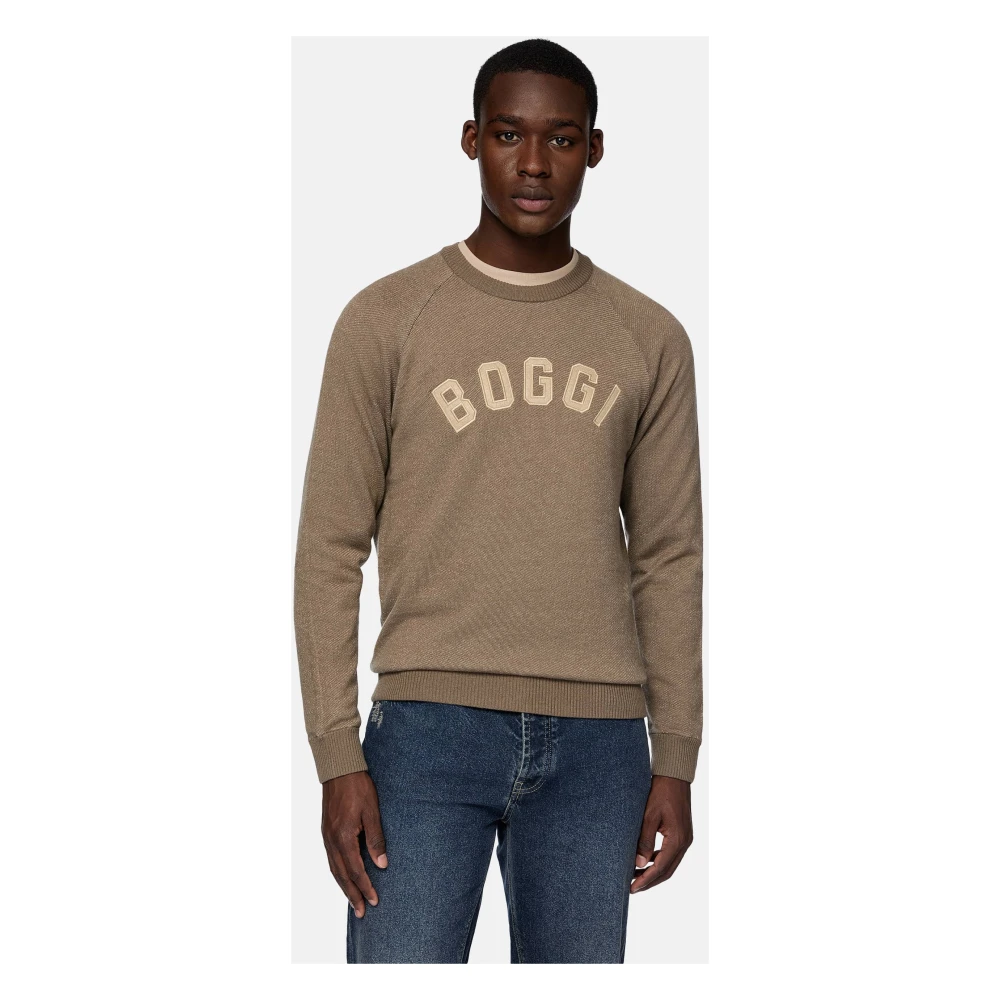 Boggi Milano Crew Neck Jumper Brown Heren