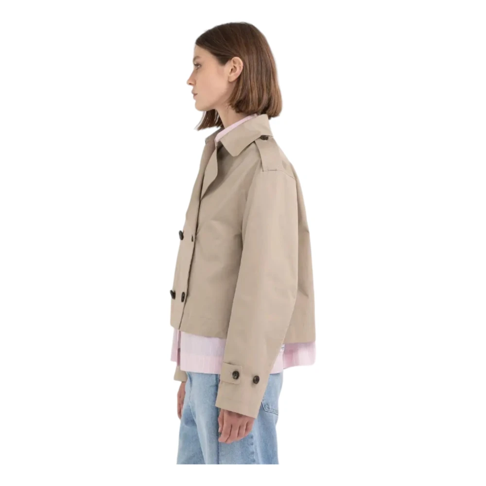 Replay Beige Waterdichte Katoenen Trenchcoat Beige Dames