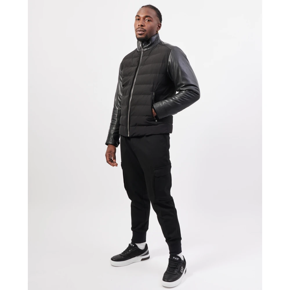 Hugo Boss Hybride leren jas met horizontaal stiksel Black Heren