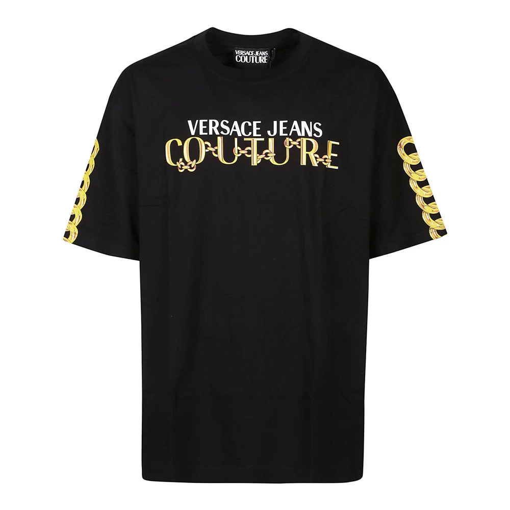 Versace Jeans Couture Zwart Goud Logo Ketting T-Shirt Black Heren