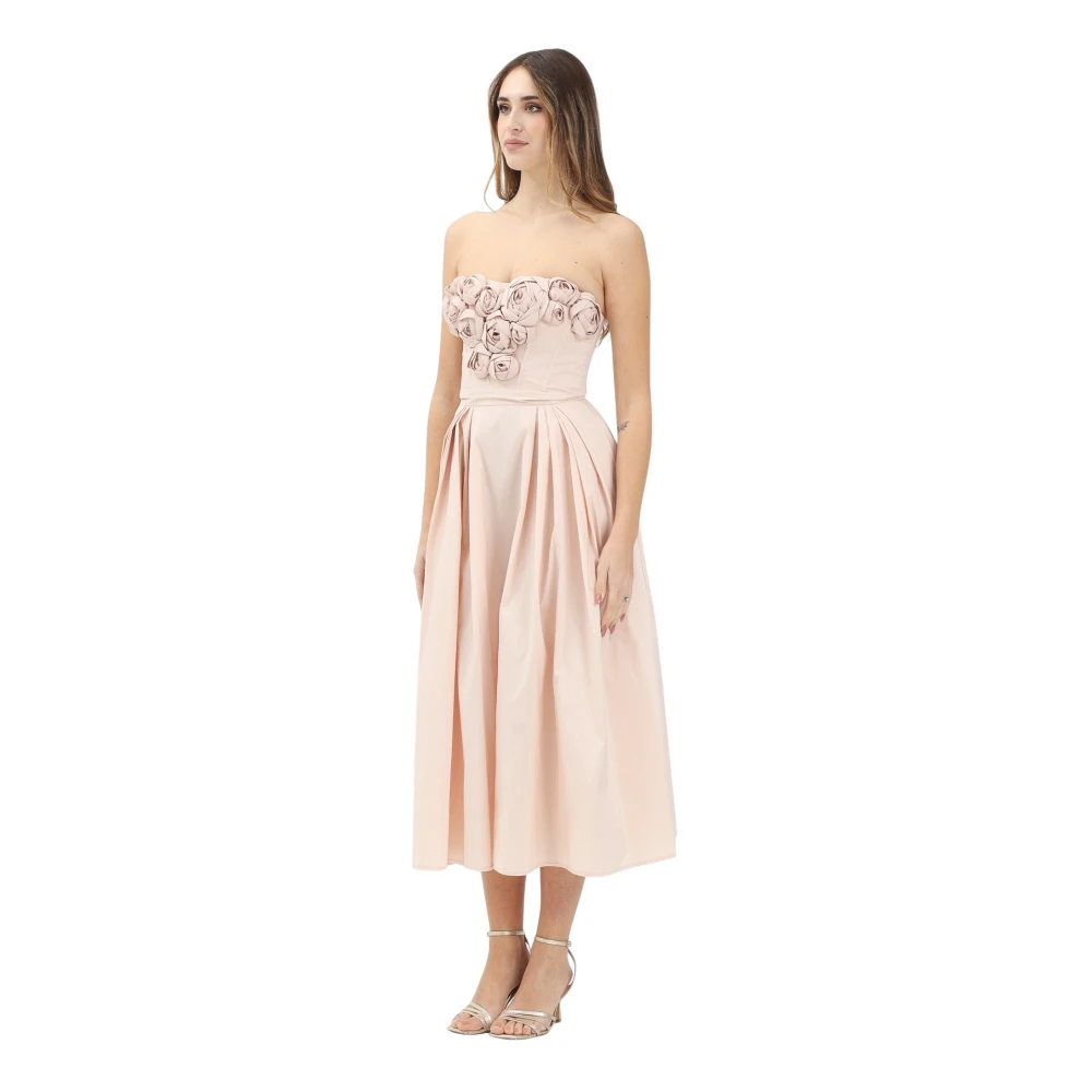 Elisabetta Franchi Rosa Off-Shoulder Midi Klänning med Rosor Pink, Dam