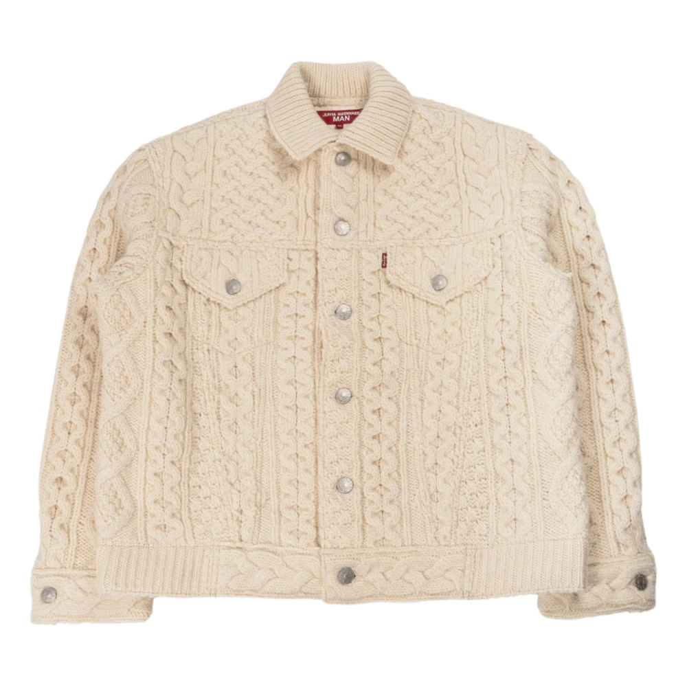 Junya Watanabe Wollen jas in natuurlijk Aran-patroon Beige Heren