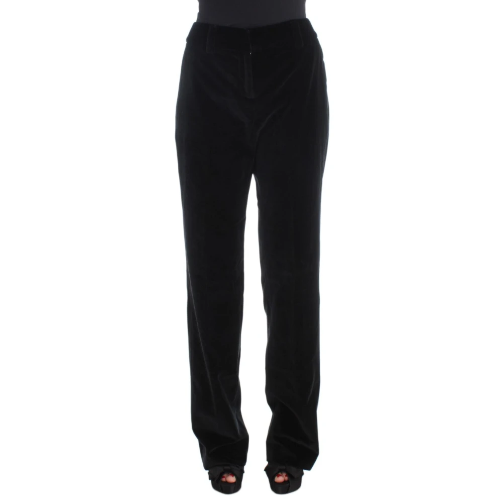 Ermanno Scervino Women's Black Straight Trousers, S, Velvet Cotton Straight Legs Trousers