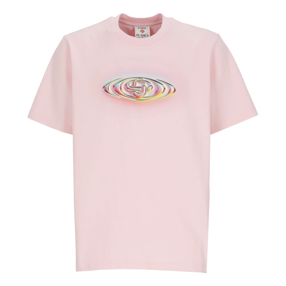 Casablanca Men's Pink T-Shirts, L, Glass Logo Short Sleeve T-Shirt
