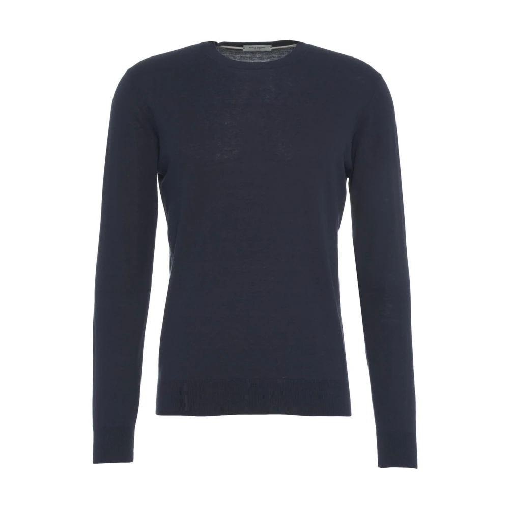 Paolo Pecora Blauwe Gebreide Trui Pullover Klassieke Ronde Hals Blue Heren