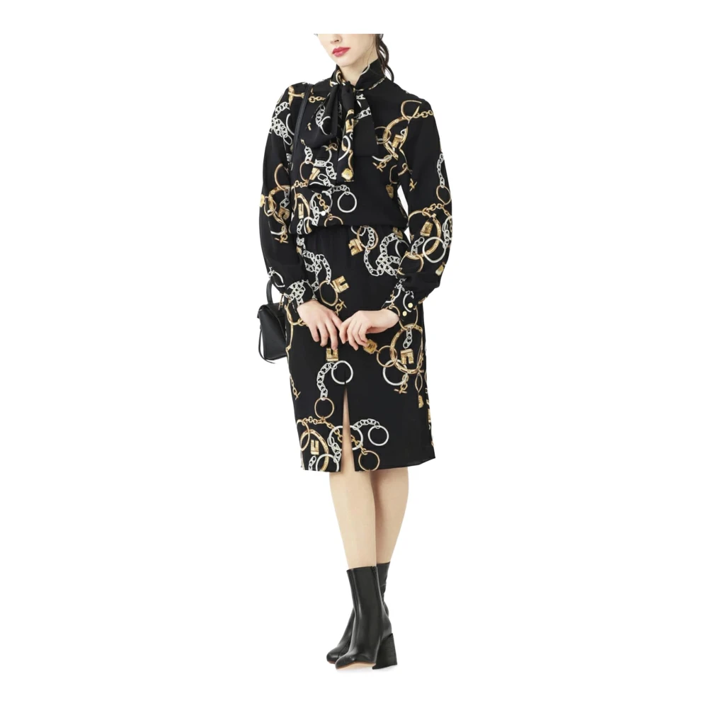 Celine Zijden Overhemdjurk Elegant Motief Black Dames