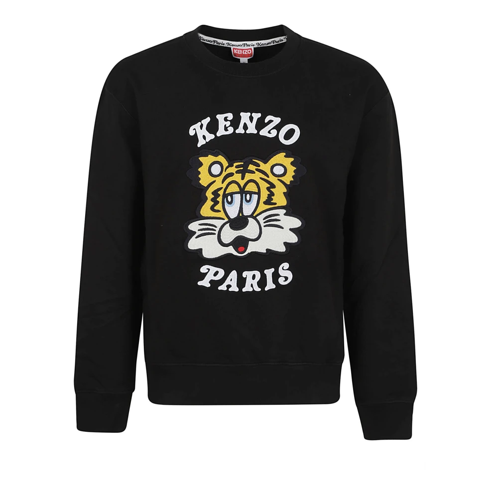 Kenzo Zwarte Crew Neck Geborduurde Trui Black Heren
