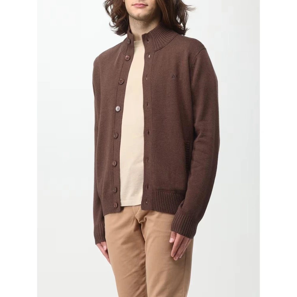 Sun68 Effen Kleur Cardigan Sweater Brown Heren