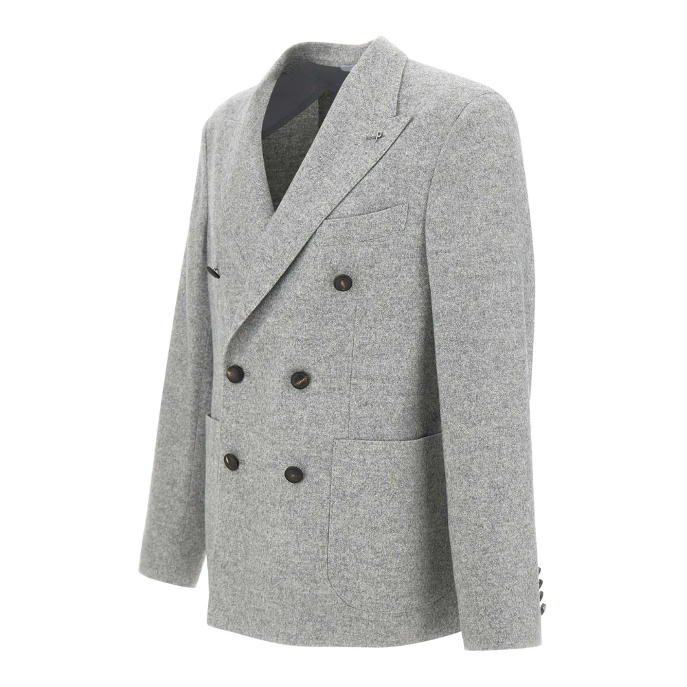 PESERICO Luxe Wol Zijde Kasjmier Blazer Gray Heren