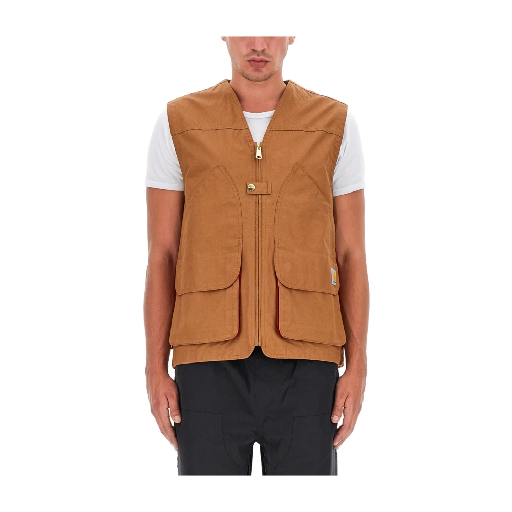 Carhartt Wip Logo V-Neck Vest för Män Brown, Herr