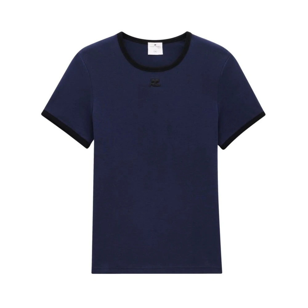 Courrèges Navy Blue Logo T-shirt met Contrasterende Rand Blue Heren