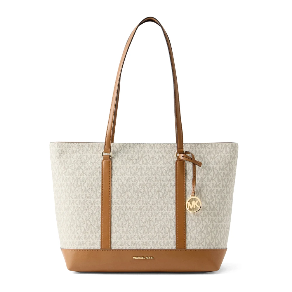 Michael Kors Women's Beige Andie Signature Medium Tote Bag With Mk Logo Stamp - Shopping Bags - One Size - Bags