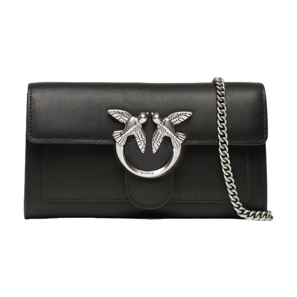 Pinko , Shoulder Bags, Female, Black, One Size, Black Leather Crossbody Bag