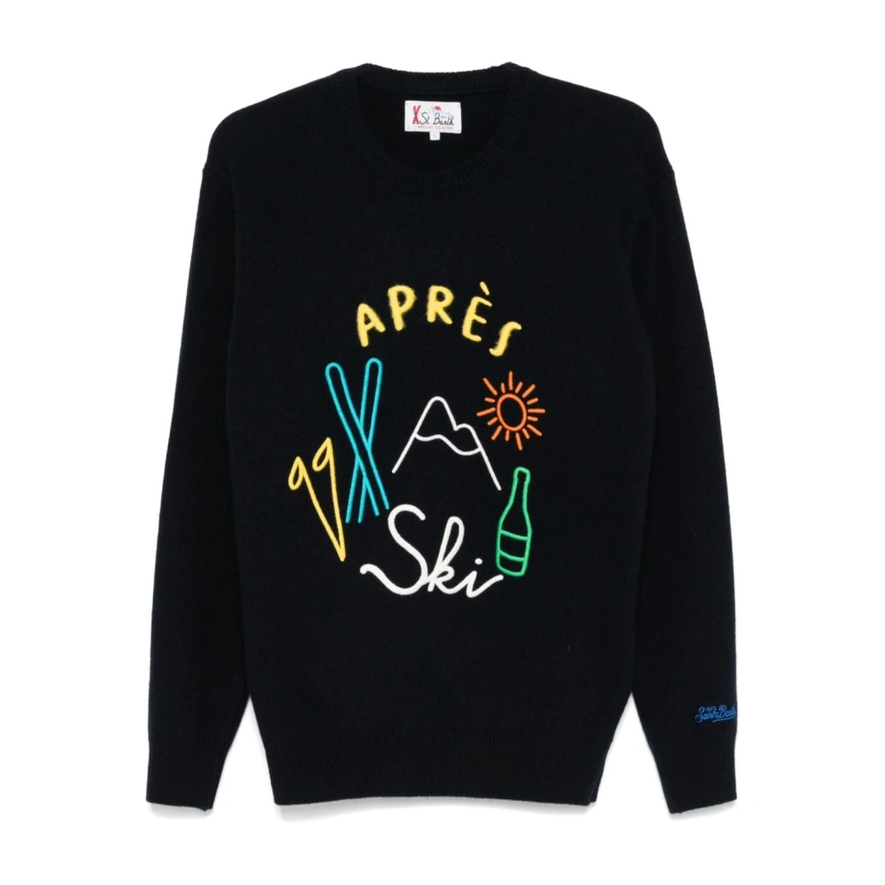 MC2 Saint Barth Middernachtblauwe Gebreide Sweater Geborduurd Blue Heren