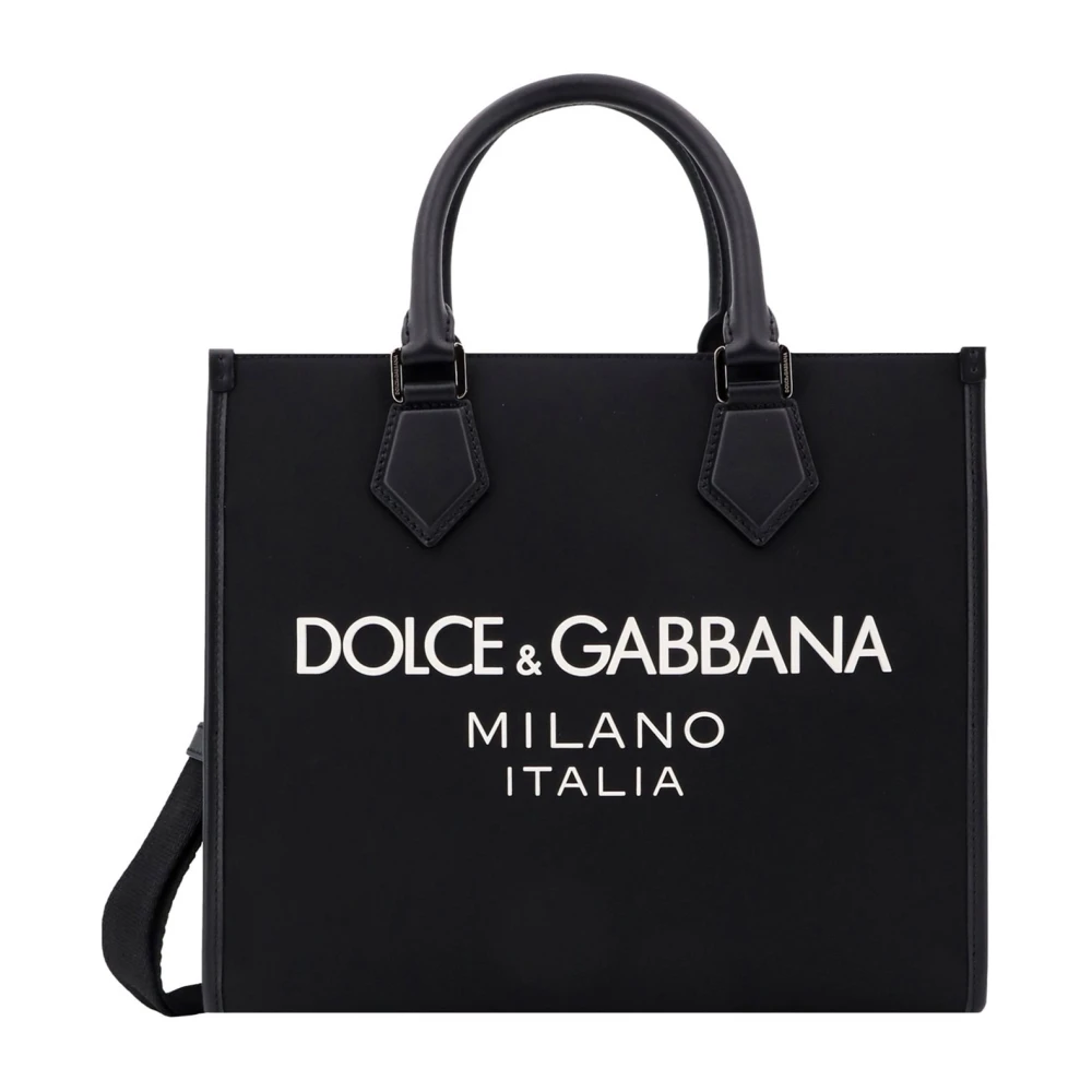 Dolce & Gabbana Zwarte Nylon Handtas met Drukknop Black Heren