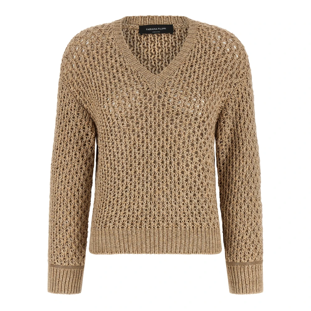 Fabiana Filippi Women's Brown Mouliné Knit Jumper - V-Neck Knitwear - 2XS - Knitwear