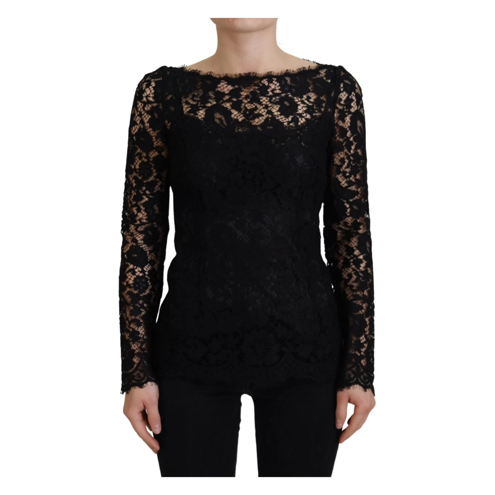 Dolce & Gabbana Elegante bloemenkanten top Black Dames