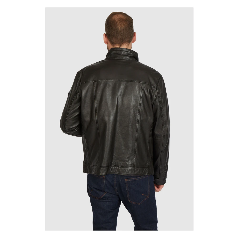Bugatti Heren Leren Jas met Sportieve Accenten Black Heren