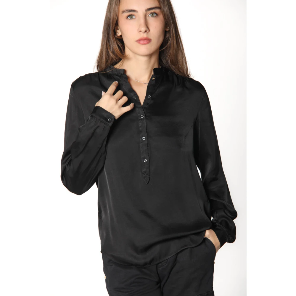 Mason's Zwarte Viscose Shirt met Mandarin Kraag Black Dames