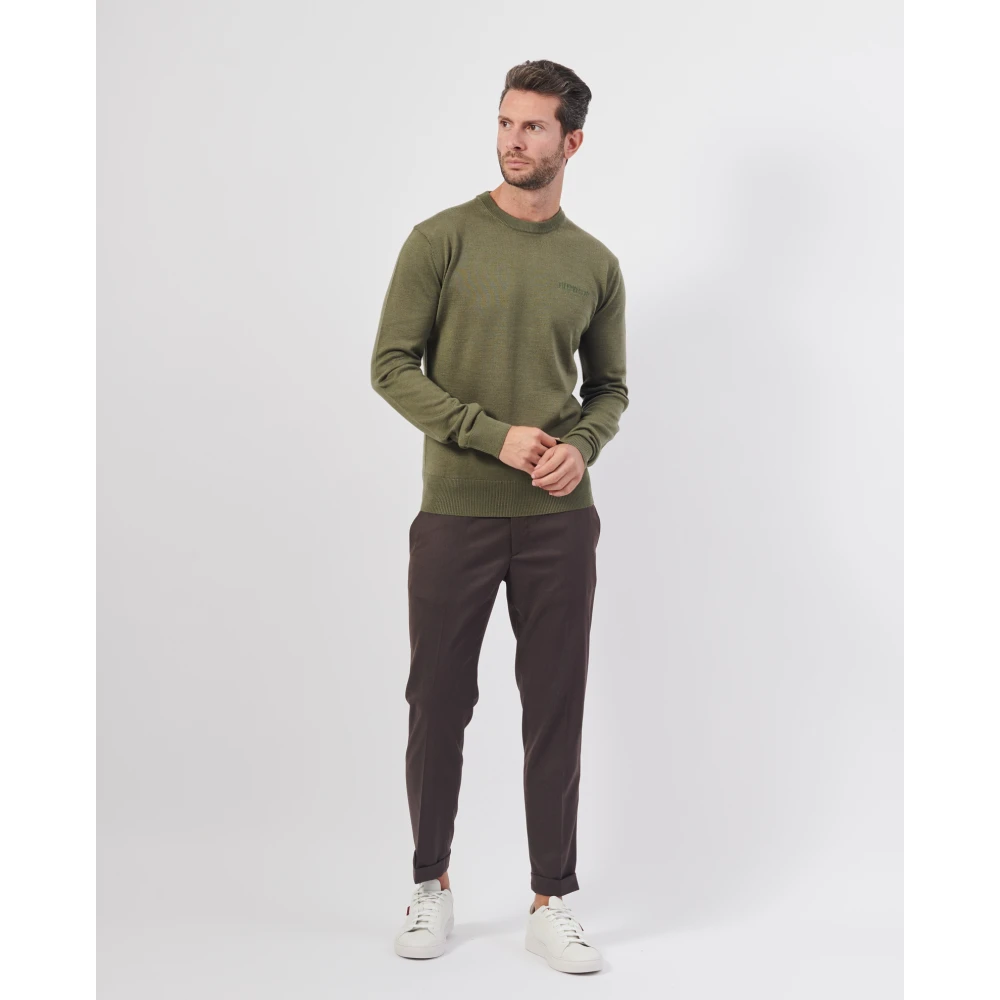Bikkembergs Groene Sweater Basic Ronde Hals Lange Mouw Green Heren