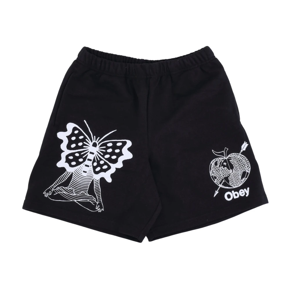 Obey Zwarte Sweatshorts Trainingspak Broek Lichtgewicht Black Heren