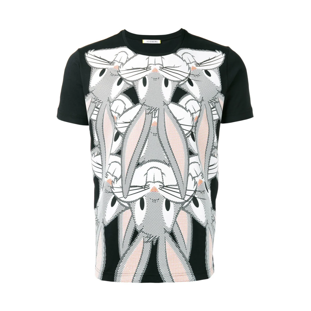 Iceberg Zwart Katoen Konijn Print T-shirt Black Heren