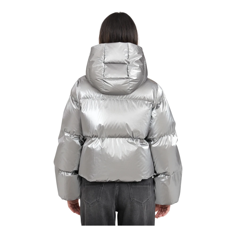 Elisabetta Franchi Zilveren Cropped Gewatteerde Jas met Afneembare Capuchon Gray Dames