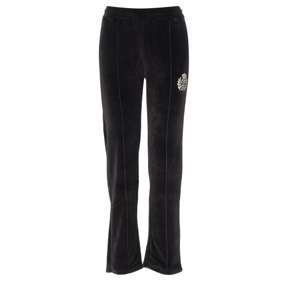 Sporty & Rich Velor Track Pants met NY Crest Black Dames