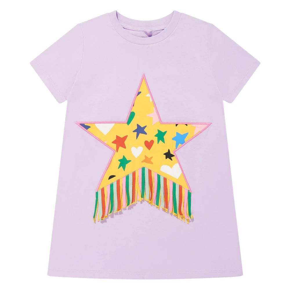 Stella Mccartney Girls Purple Dresses, 4 Y, Fringed Star Jersey Dress