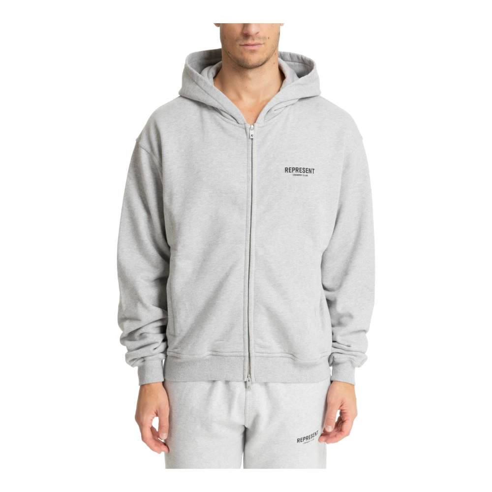 Represent Hoodie met rits en patroonlogo met zakken Gray Heren