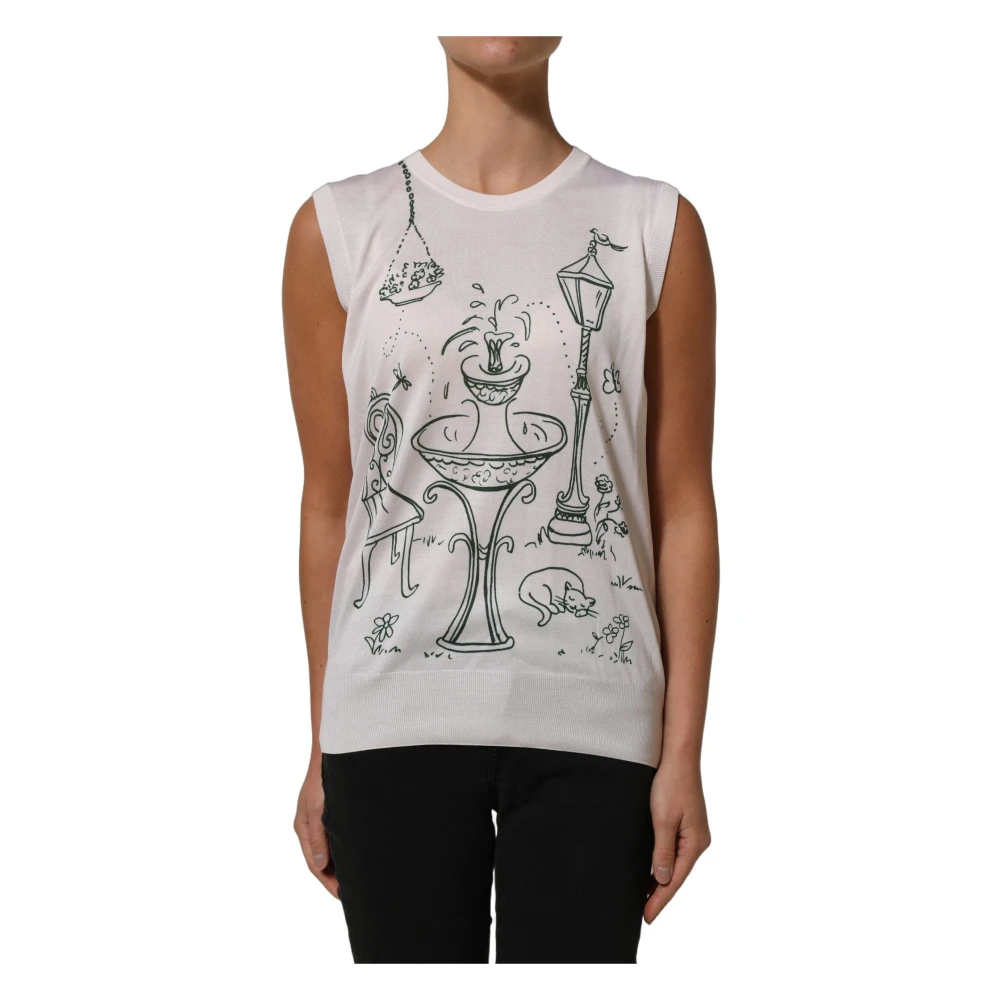 Dolce & Gabbana Garden Fountain Print Tank Top - Female - Sleeveless Tops - White - 2XL - Tops