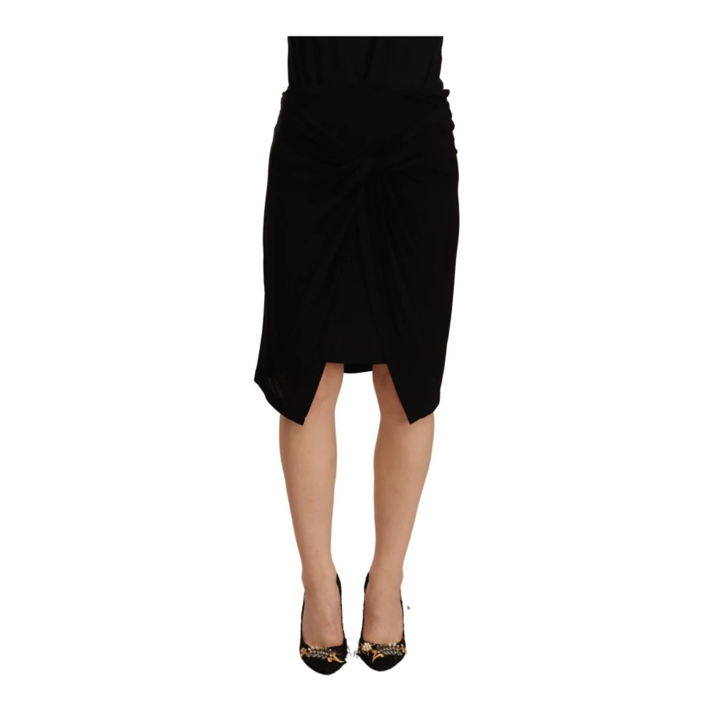 Plein Sud Black High Waist Pencil Knee Length Viscose Skirt - Female - Midi Skirts - Black - Xs - Skirts