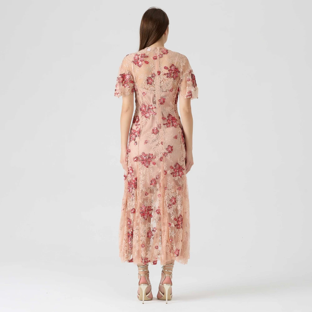 Sabina Musayev Lange Kant Geborduurde Paillettenjurk Multicolor Dames