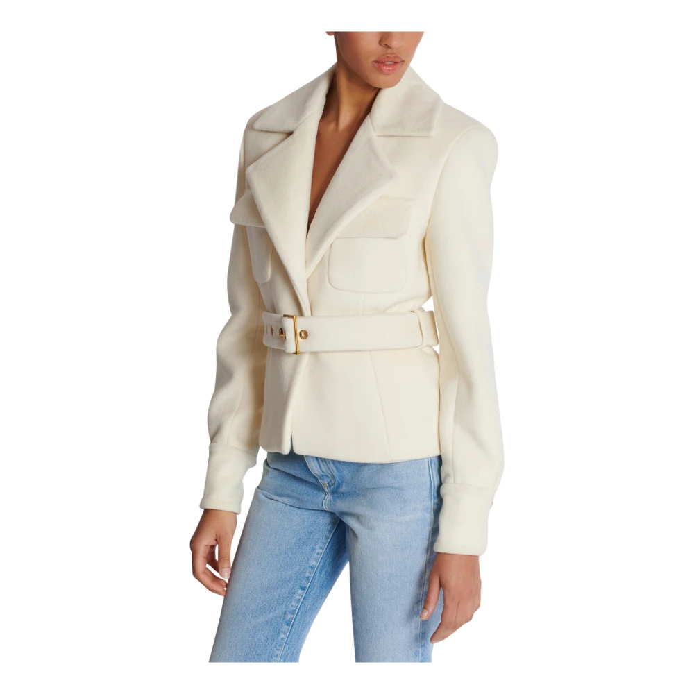 Balmain Wollen ceintuurjas Beige Dames