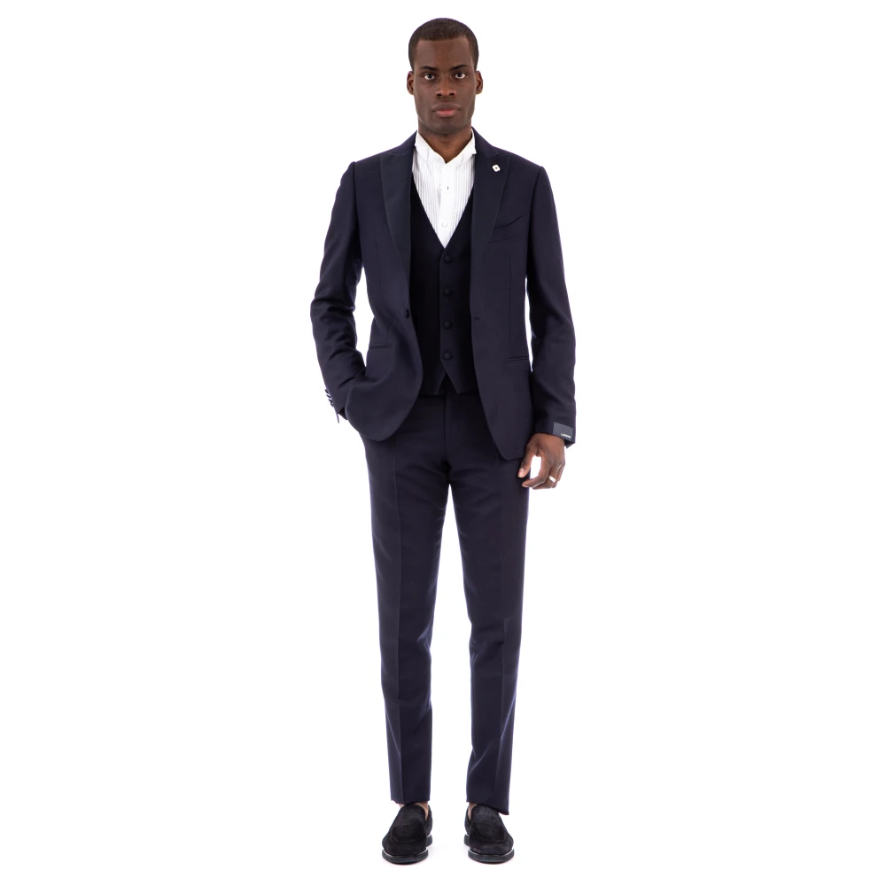 Lardini Blauwe ceremoniejurk met contrasterende revers en gevoerde knopen Blue Heren