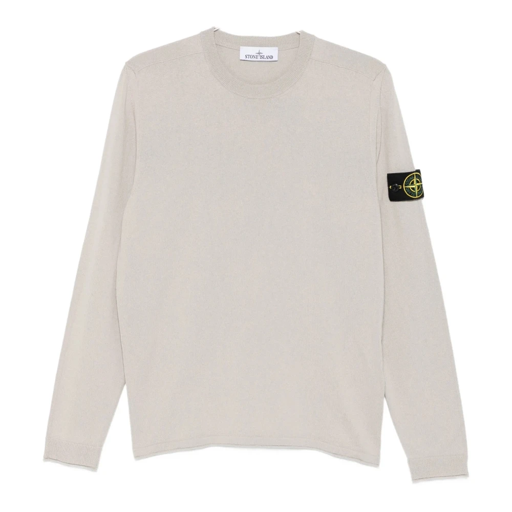 Stone Island Gray Round-Neck Knitwear, Male, 2XL, Patch Crewneck Jumper