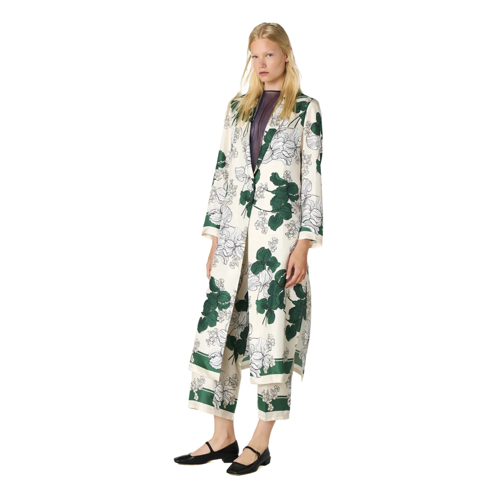 P.a.r.o.s.h. Groene Zijden Satijnen Blazer met Bloemenprint Multicolor Dames