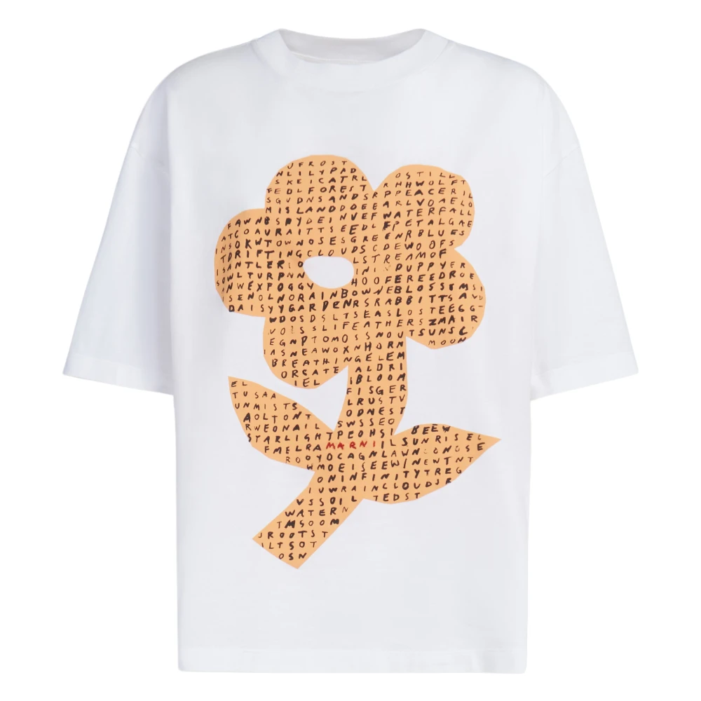 Marni katoenen t-shirt met woordzoeker bloemenprint White Dames