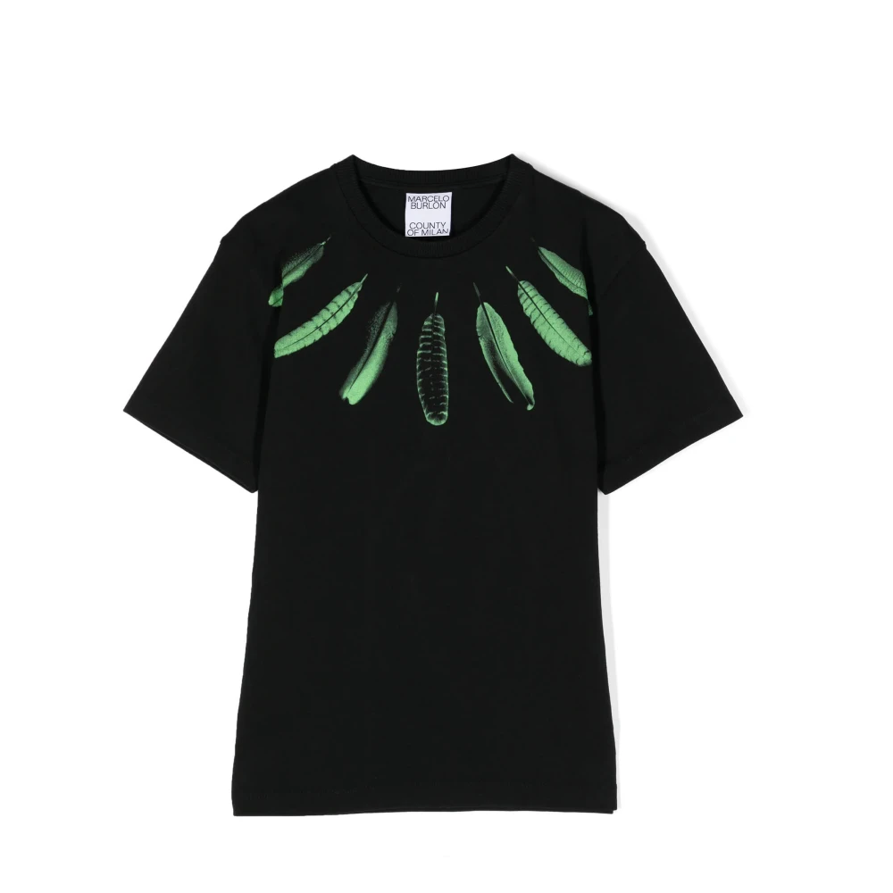 Marcelo Burlon Svart Krage Fjädrar Regular T-shirt Black, Pojke