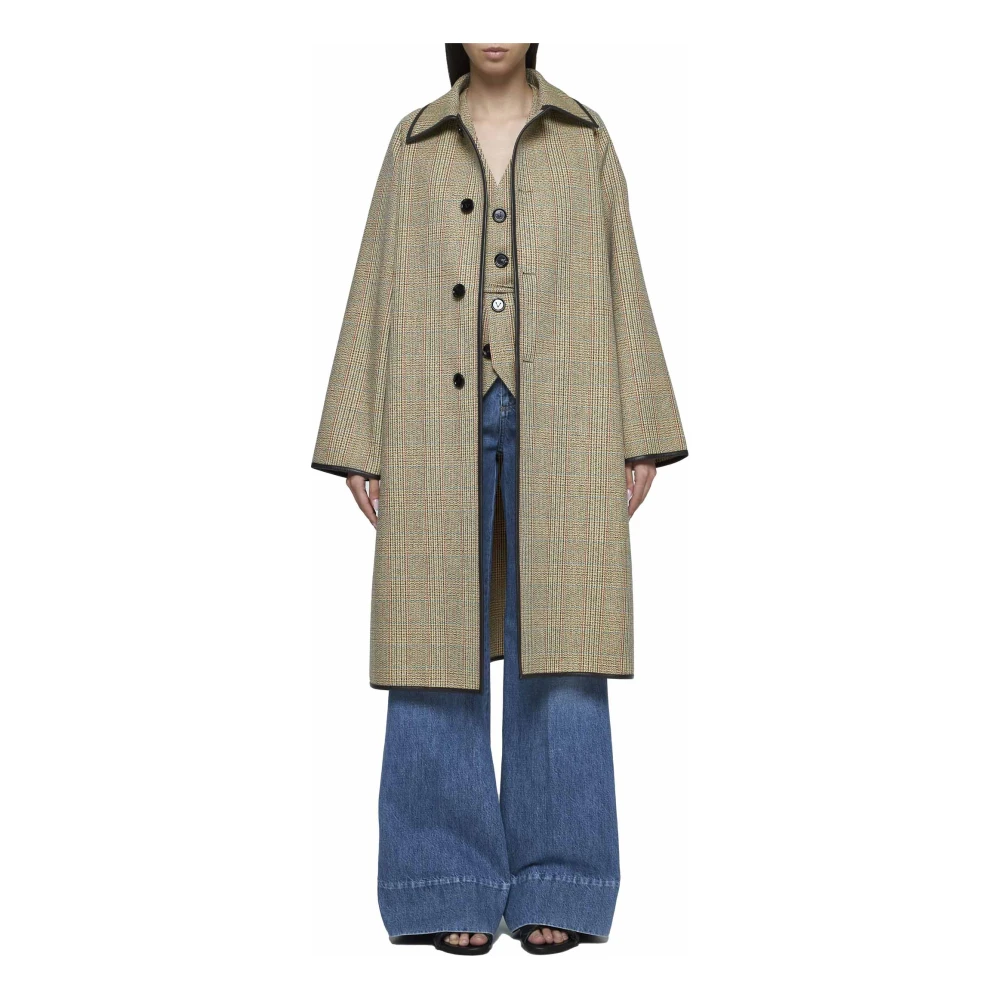 Bottega Veneta Wollen Blend Prince of Wales Jas Beige Dames