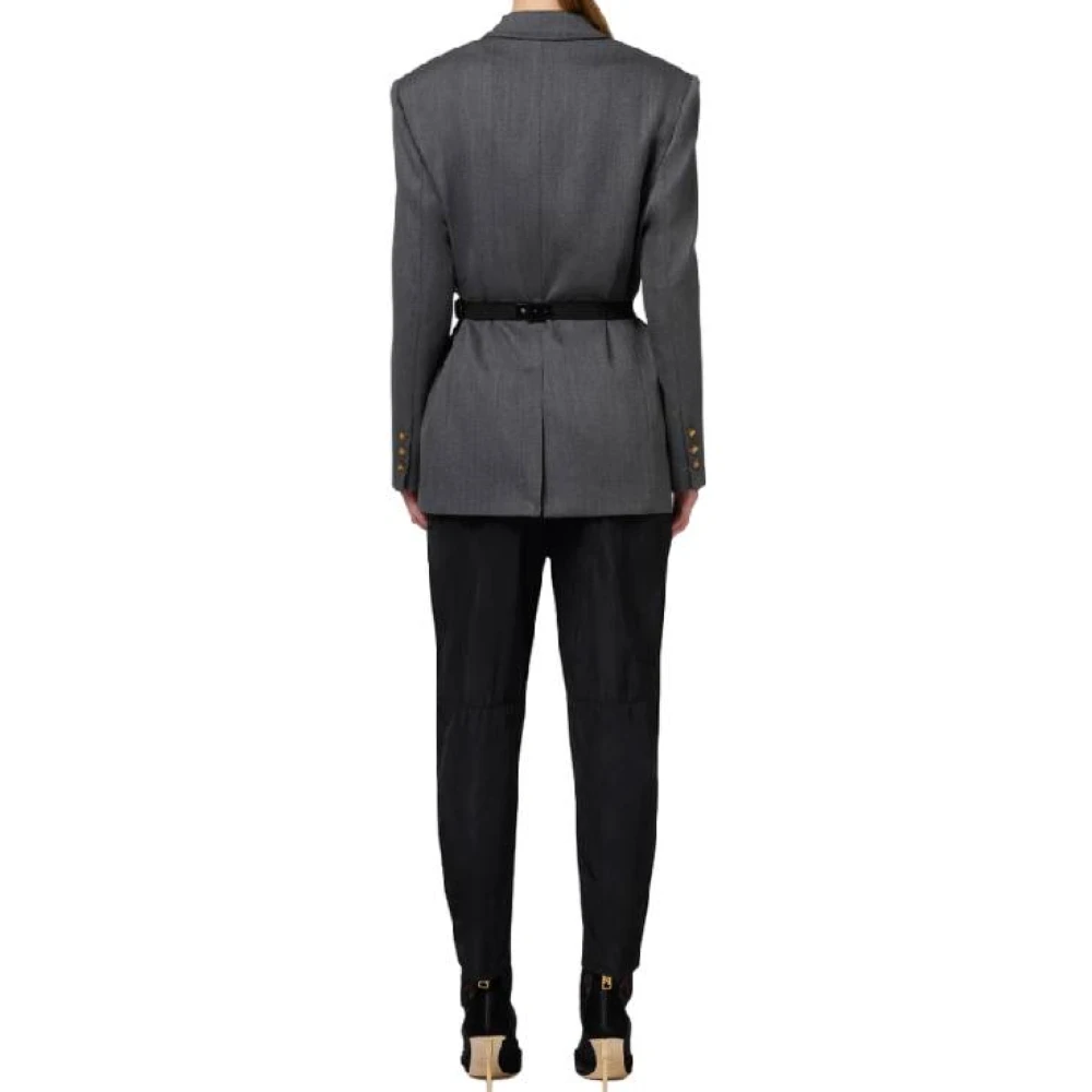 Elisabetta Franchi Wollen Jas met Riem en Gestructureerde Schouders Gray Dames