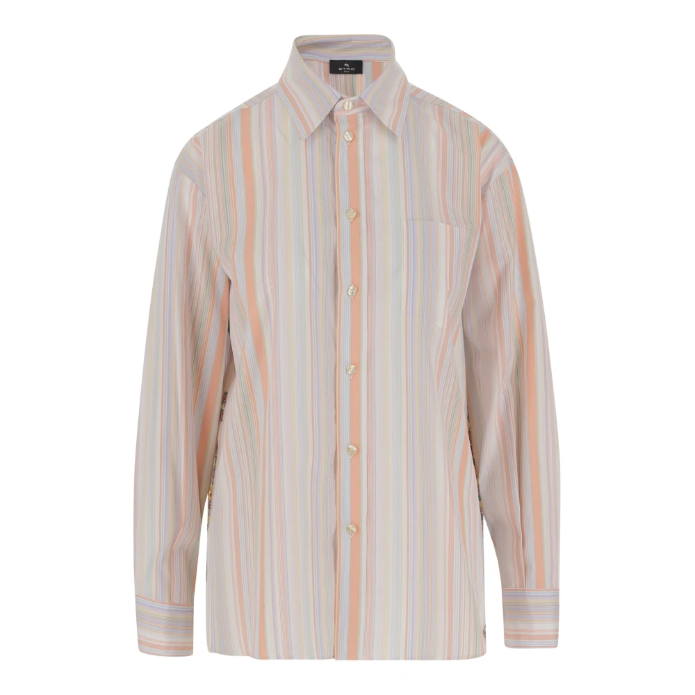 ETRO Gestreept katoenen overhemd met bloemenrug Multicolor Dames