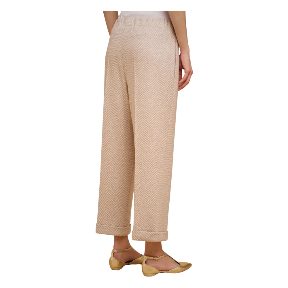 Liviana Conti Kasjmier Crop Broek met Elastische Tailleband Beige Dames