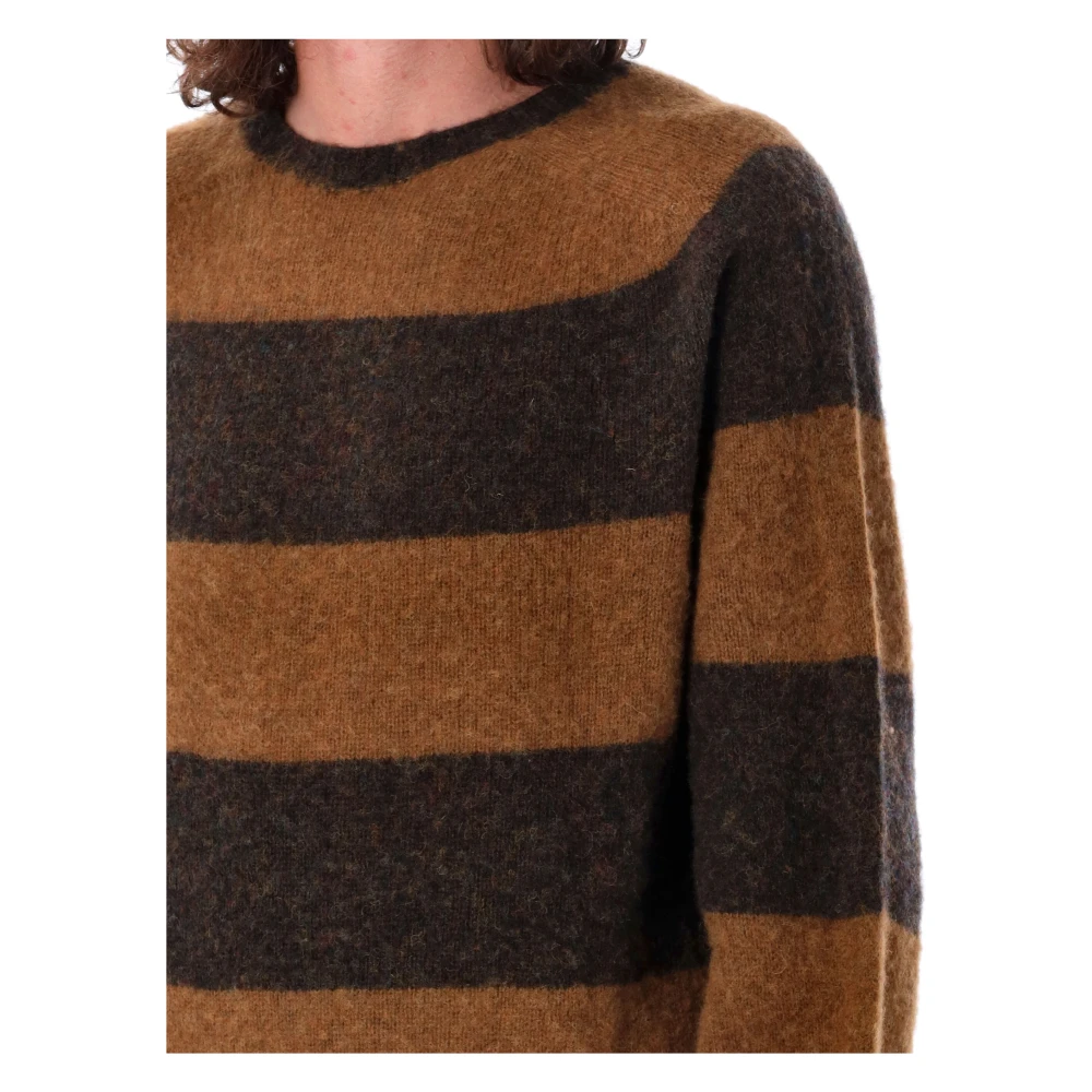 YMC You Must Create Bruine Gestreepte Gebreide Trui Aw24 Brown Heren
